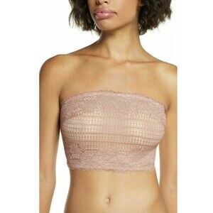 Free People Camila Bandeau Bralette S Lace Crochet Vintage Rose Bra NEW Tag B22